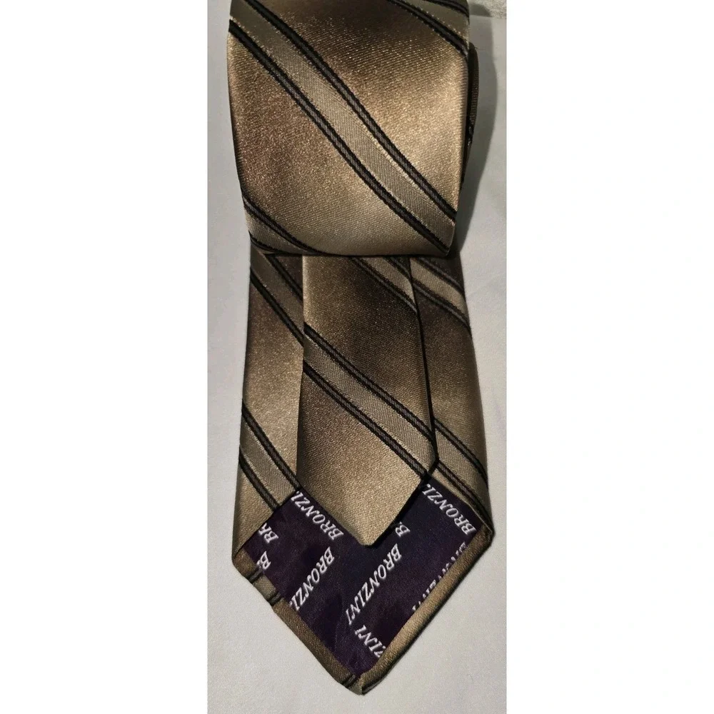 Vintage Bronzini Tie Brown with Diagonal Stripes with‎ Unicorn Emblem 57